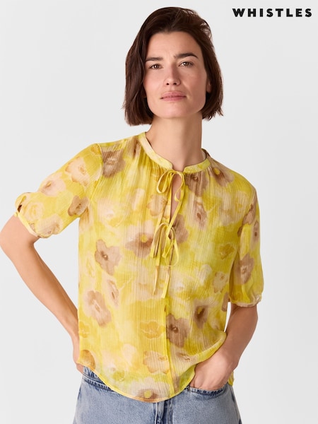 Whistles Yellow Sunshine Floral Print Texture Blouse (W55203) | ₪448
