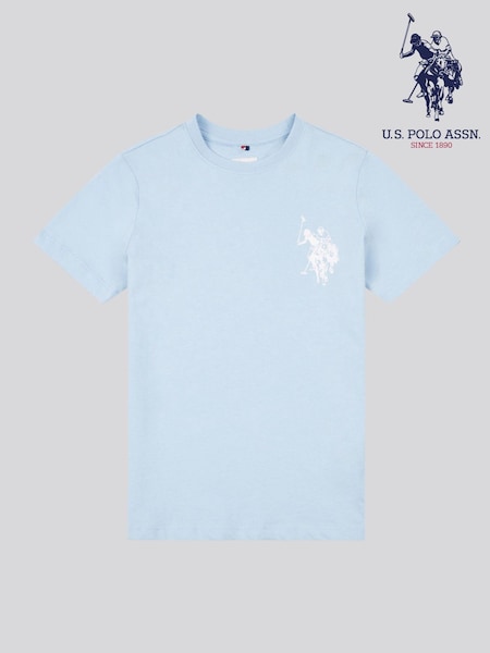 U.S. Polo Assn. Chambray Blue Large Boys Double Horsemen Graphic Print 100% Cotton T-Shirt (W55211) | 99 QAR - 119 QAR