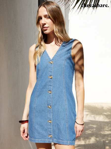 Albastru - Threadbare Waistcoat Denim Mini 100% Cotton Summer Dress (W55220) | 253 LEI