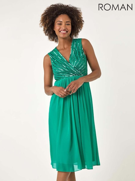Roman Green Bead Embellished Dress (W55256) | € 179