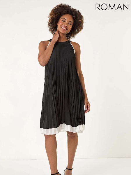 Roman Black A-Line Pleated Halter Dress (W55258) | €100