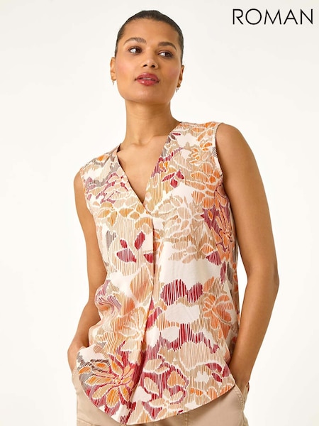 Roman Orange Floral Print V-Neck Vest Top (W55261) | €45