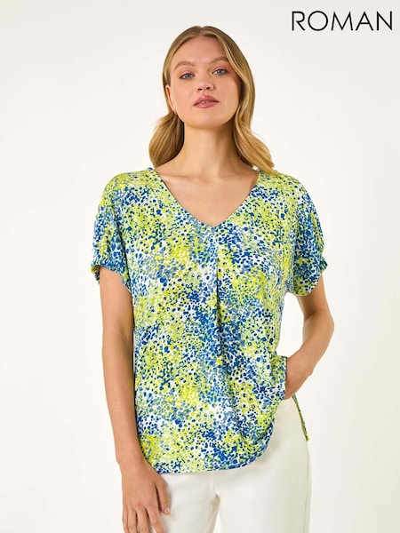 Roman Green Abstract Spot Print Pleat Front Blouse (W55275) | AZN 111