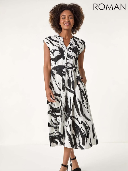 Roman Black Brushstroke Mix Midi Dress (W55279) | €73