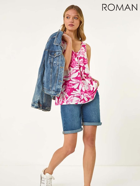 Roman Pink Sleeveless Floral Print Stretch Vest (W55290) | €40