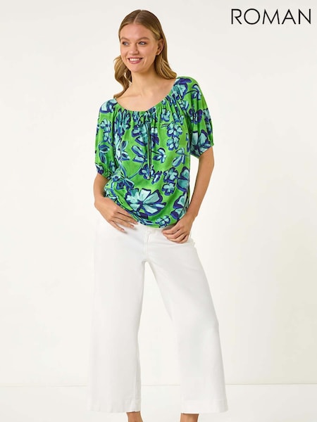 Roman Floral Print Bardot Stretch Blouse (W55304) | ‏201‏₪