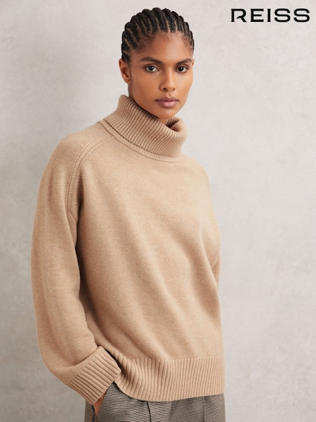 Reiss Oatmeal Neutral Brooklyn Wool-Cashmere Roll-Neck Jumper (W55368) | €195