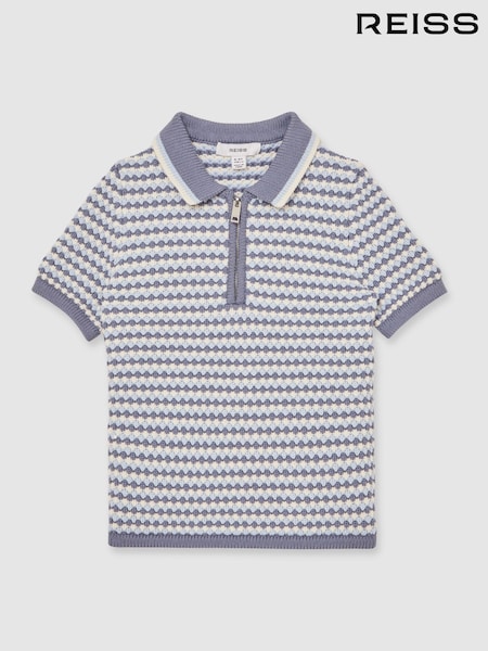 Reiss Blue/White Keaton Knitted Stripe Half-Zip Polo Shirt (W55369) | €70