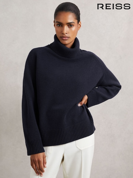 Reiss Navy Brooklyn Wool-Cashmere Roll-Neck Jumper (W55374) | €195
