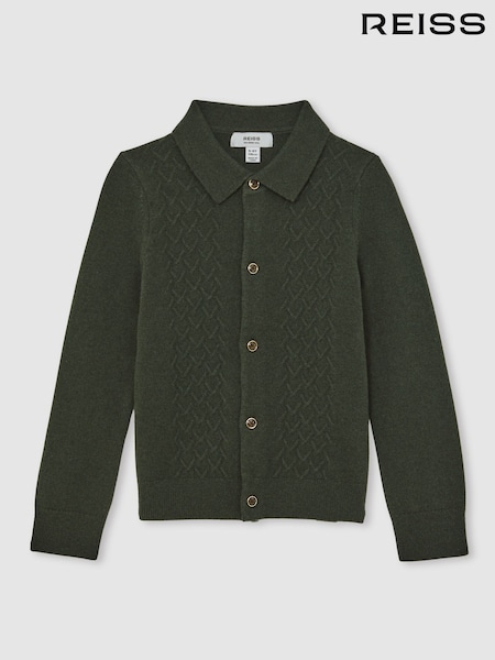 Reiss Forest Green Gideon 13-14 yrs Wool V-Stitch Button-Through Cardigan (W55381) | AED346
