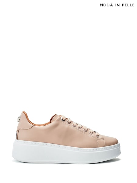Naravni - Moda in Pelle Natural Cherri Lace-Up Comfort Trainers With Small Wedge (W55425) | € 117