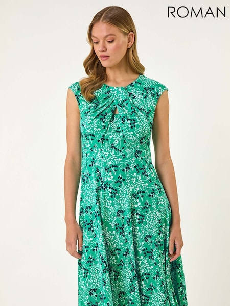 Roman Blue Ditsy Floral Print Keyhole Twist Dress (W55434) | R$ 605