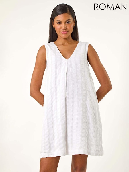 Roșu - Rochie scurtă texturată Romană în linie A din 100% bumbac (W55435) | 313 LEI