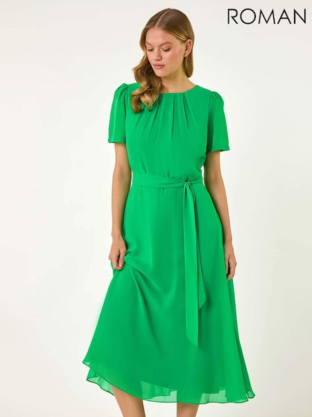 Roman Green Pleated Chiffon Midi Dress (W55450) | € 78