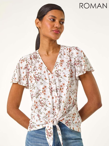 Roman White Floral Print Tie Front Blouse (W55451) | €40