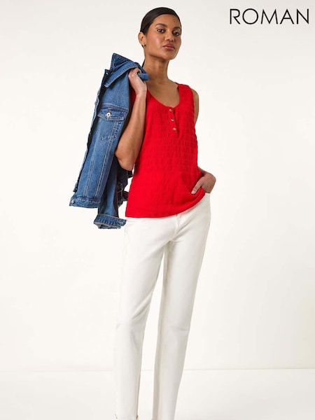 Roșu - Roman Buttoned Stretch Vest Top (W55455) | 238 LEI