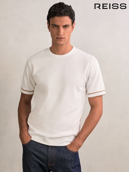 Reiss White Oscar Textured Crew-Neck Tipped T-Shirt (W55539) | €95
