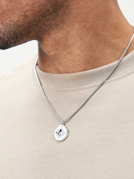 DCK Mens Silver Tone Stainless Steel Compass Necklace (W55545) | €31