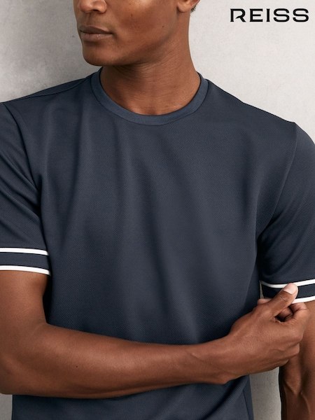 Reiss Airforce Blue Oscar Textured Crew-Neck Tipped T-Shirt (W55549) | €99