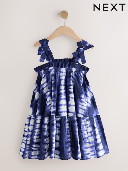 Blue Tie Dye Bow Strappy Summer Dress (3-16yrs) (W55552) | AED112 - AED142