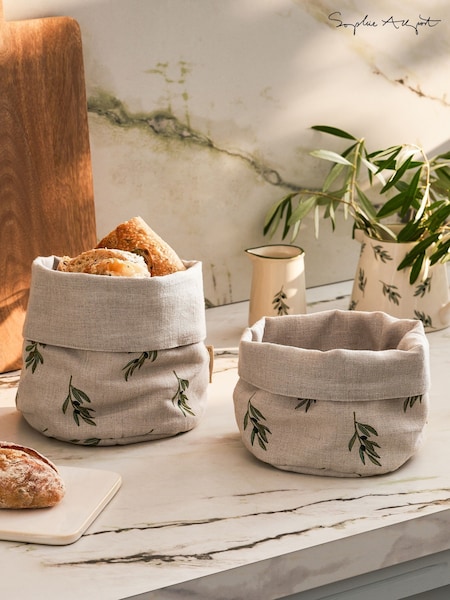 Sophie Allport Set of 2 Natural Linen Olive Bread Baskets (W55555) | €37