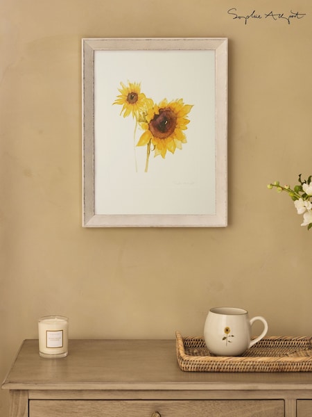 Sophie Allport Off White Multi Sunflower Print Wall Art (W55557) | R$ 545