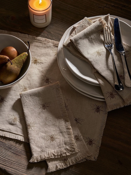 Sophie Allport Set of 4 Natural Linen Bee Napkins With Fringe (W55564) | €53