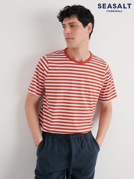 Seasalt Cornwall Orange Mens Seven Seas Sailor T-Shirt (W55615) | 148 QAR