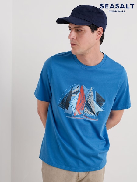 Seasalt Cornwall Light Blue Mens Midwatch 100% Cotton T-Shirt (W55629) | €47