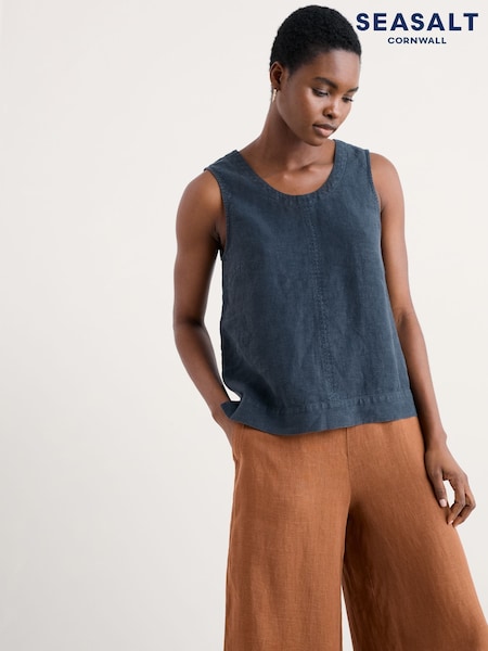 Seasalt Cornwall Blue Lighthouse Station Linen Vest (W55641) | ₪241