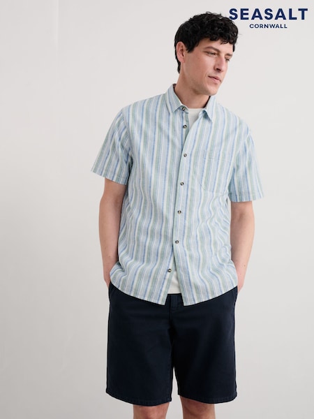 Seasalt Cornwall Blue Mens Dopper Short Sleeve Shirt (W55642) | €111