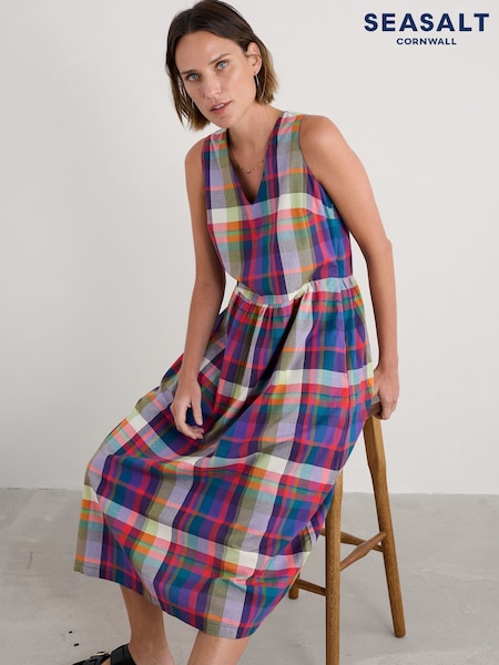 Seasalt Cornwall Red Petite Lowland Heather Sleeveless 100% Organic Cotton  Dress (W55720) | €135