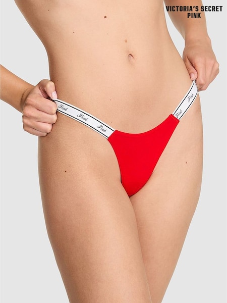 Victoria's Secret PINK Bright Vermillion Red Mini Scoop Thong Cotton Logo Knickers (W55729) | €13