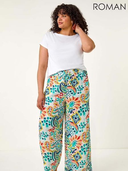 Roman Blue Curve Abstract Print Trousers (W55795) | €51