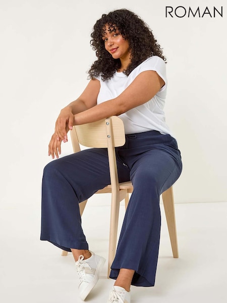 כחול  - Roman Curve Linen Mix Trousers (W55797) | ‏264‏₪