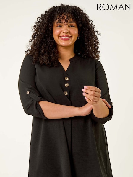 Roman Curve Textured Buttoned Tunic Top (W55800) | ‏264‏₪