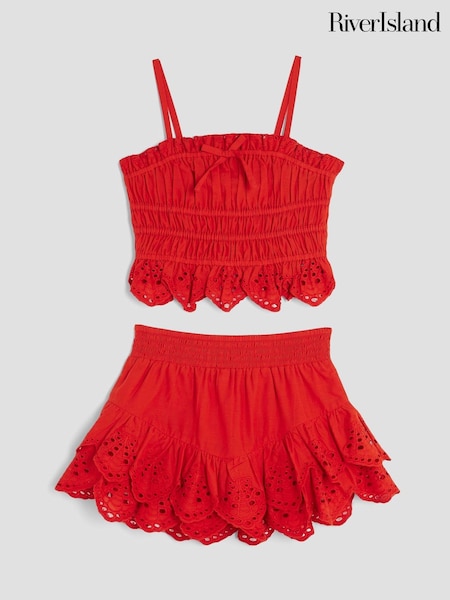 River Island Girls 100% Cotton Broderie Top and Skort Set (W55894) | 223 LEI