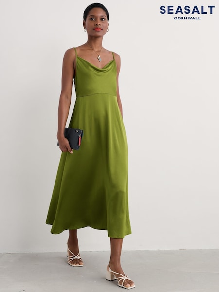 Seasalt Cornwall Green Petite Housel Bay Satin Cami Dress (W55895) | 445 QAR