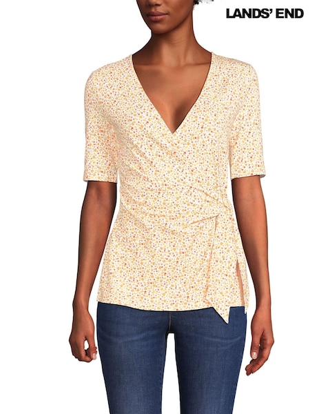 Lands' End Yellow Tie Front Elbow Sleeve Top (W55981) | €44