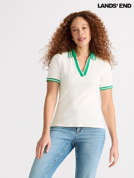 Lands' End Cream Short Sleeve Ribbed Polo Shirt (W56009) | €58