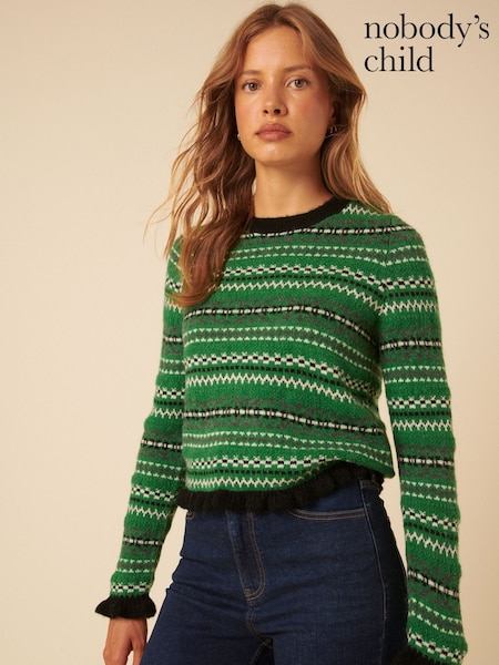 Nobodys Child Green Fair Isle Pattern and Ruffle Jumper (W56012) | AED460