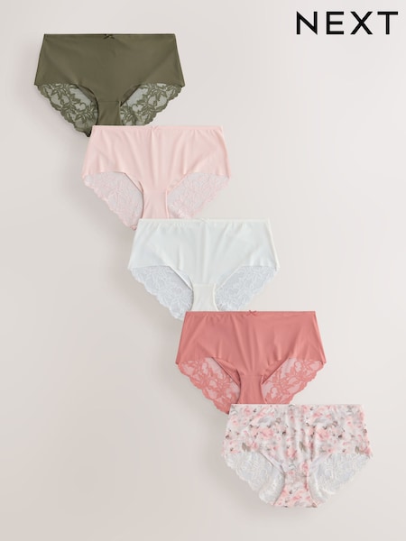 Sage Green Midi No VPL Lace Back Briefs 5 Pack (W56016) | €31