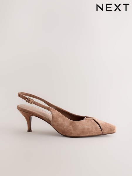 Camel Brown Forever Comfort® Leather Cutout Hardware Detail Slingback Heels (W56038) | R$ 425