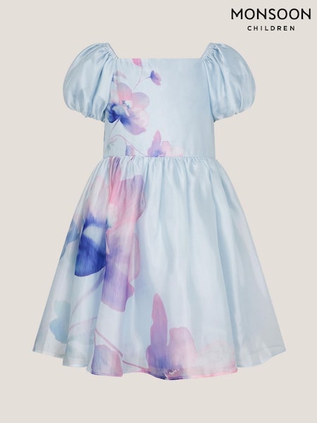 Monsoon Blue Pansy Puff Sleeve Satin Dress (W56041) | ₪262 - ₪312