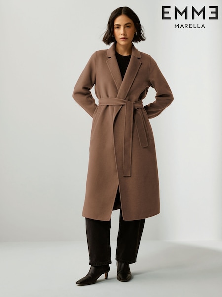 Emme Marella Xeno Belted Wrap Brown Coat (W56070) | €306