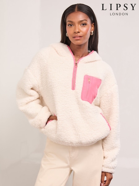 Lipsy Cream Cosy Borg Half Zip Hoodie (W56095) | €41