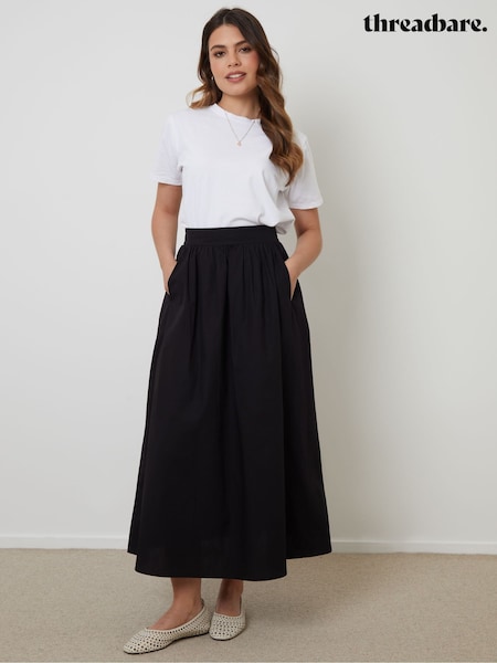 Threadbare Black Gingham Midi Skirt with Pockets (W56167) | R$ 350