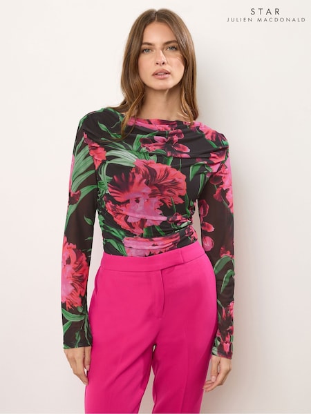 Star by Julien MacDonald Black Cap Sleeve Printed Mesh Top (W56220) | R$ 335