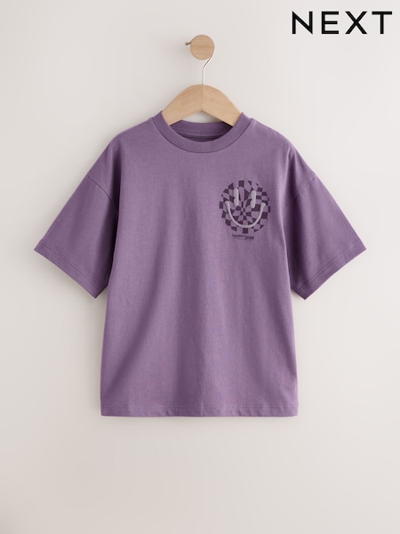 Purple Checkerboard Smile Relaxed Fit Short Sleeve Graphic T-Shirt (3-16yrs) (W56259) | AED36 - AED51