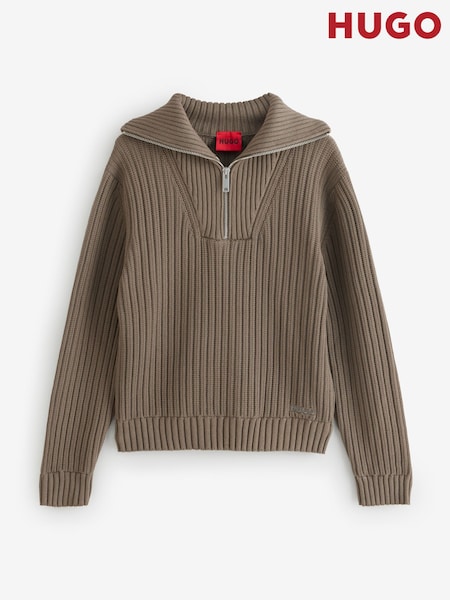 HUGO Grey Rib Knitted 1/4 Jumper (W56265) | R$ 1.670
